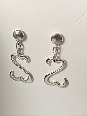 Sterling Silver 925 Heart Loop Drop Dangle Earrings